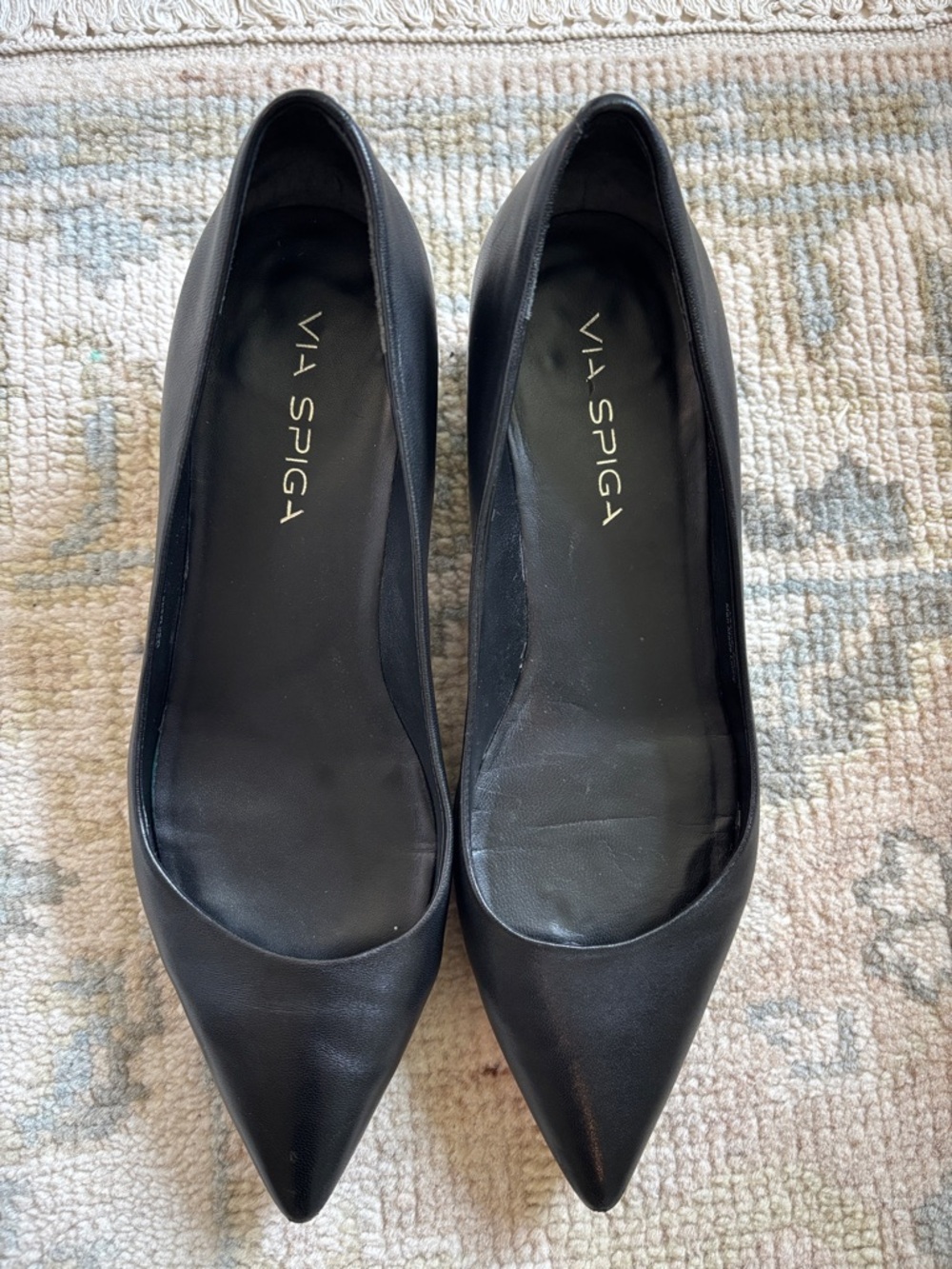 Via Spiga Black Pointed Leather Low Heels